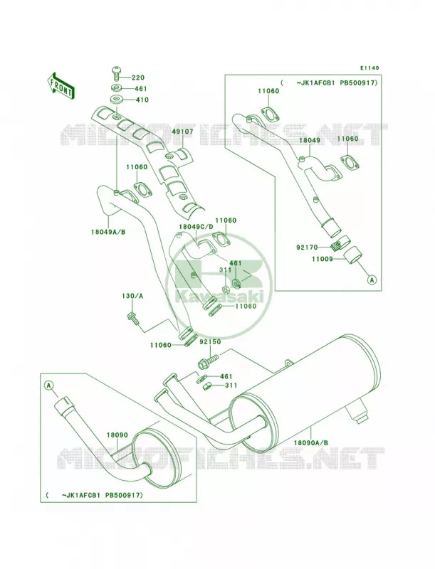 Mufflers Kawasaki MULE 620 2007 MULE 2520 TURF  KAF620-B3