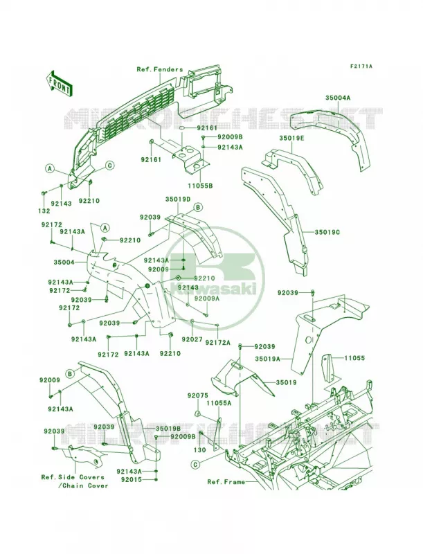 Front FendersSCFSDF Kawasaki MULE 620 2009 MULE 4010 TRANS4X4 HARDWOODS GREEN HD  KAF620S9F