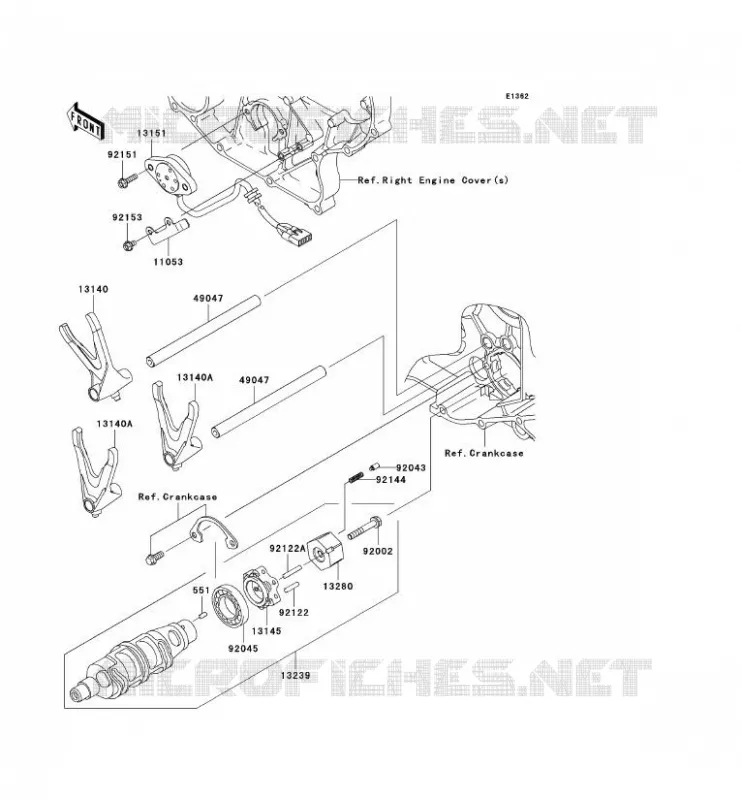 GEAR CHANGE DRUM - SHIFT FORKS Kawasaki MOTOS 2000 2009 VN2000 CLASSIC LT  VN2000J9F