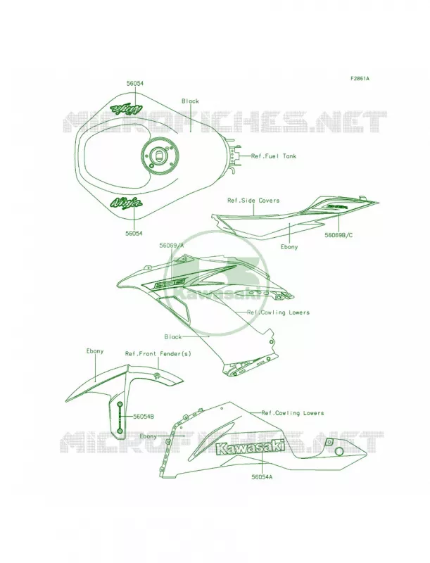 DecalsBlackFDF Kawasaki MOTOS 636 2015 Ninja ZX-6R  ZX636FFFA