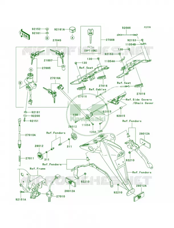 Ignition SwitchLocksReflectors Kawasaki MOTOS 1000 2007 Z1000  ZR1000B7F